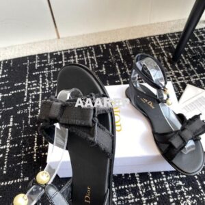 Replica Dior Adiorable Sandal Calfskin and Fringed Grosgrain KDQ979C Black 2