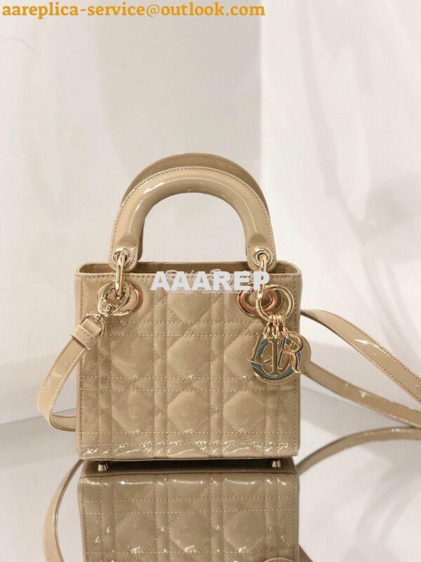 Replica Dior Quilted Beige Patent Leather Mini Lady Dior Bag 3