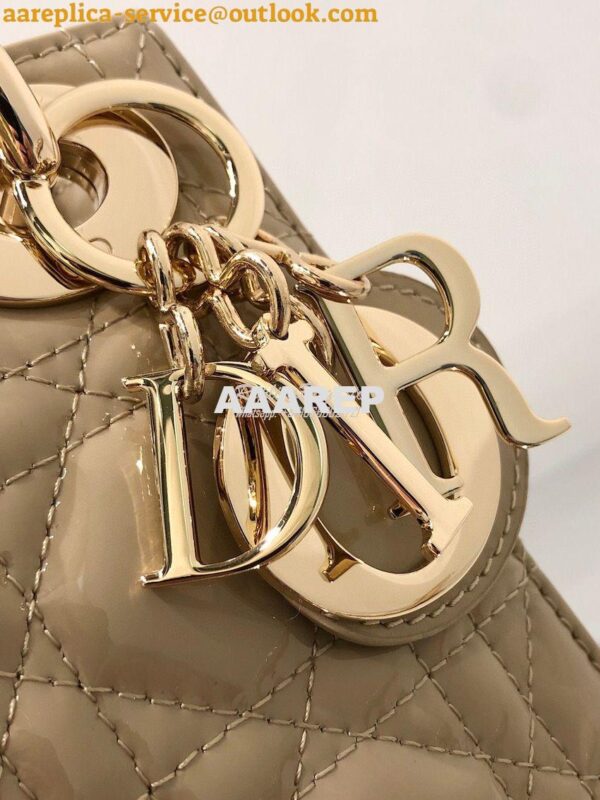 Replica Dior Quilted Beige Patent Leather Mini Lady Dior Bag 5