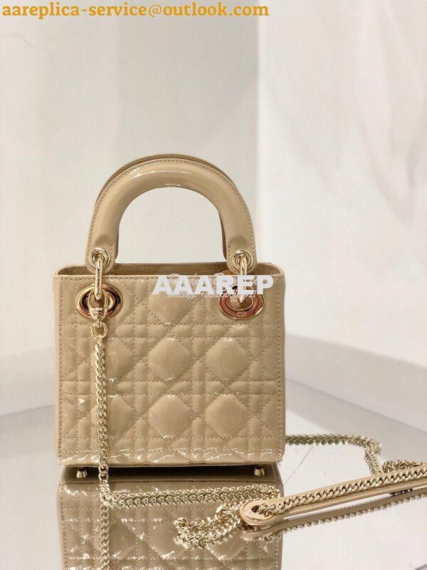 Replica Dior Quilted Beige Patent Leather Mini Lady Dior Bag 6