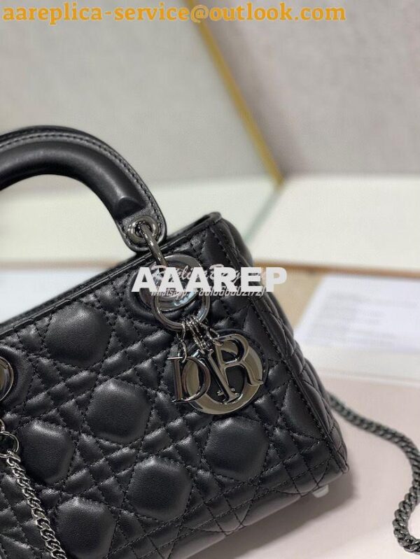 Replica Dior Quilted Black Lambskin Leather Mini Lady Dior Bag with Ru 5