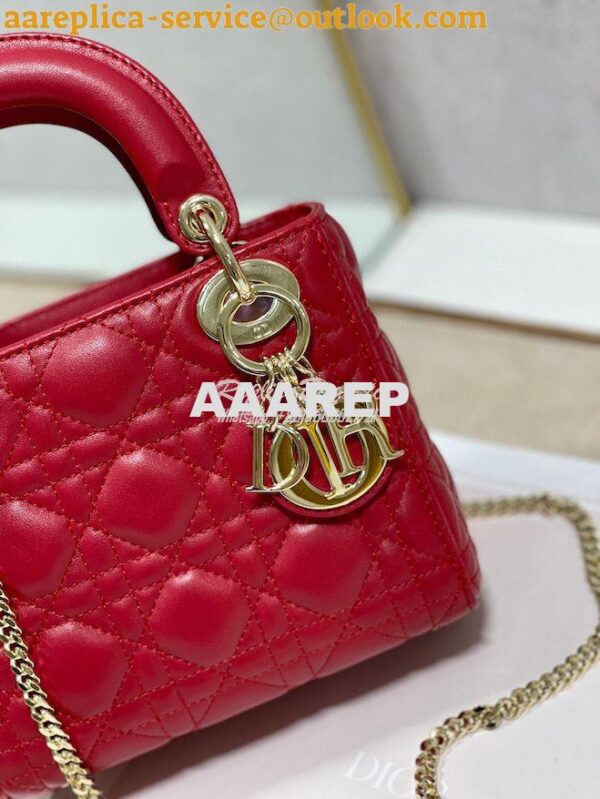 Replica Dior Quilted Cherry Red Lambskin Leather Mini Lady Dior Bag 5