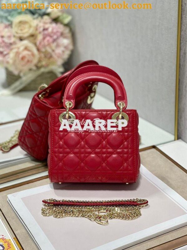 Replica Dior Quilted Cherry Red Lambskin Leather Mini Lady Dior Bag 6