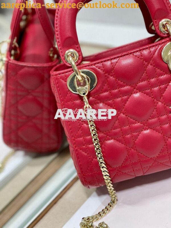 Replica Dior Quilted Cherry Red Lambskin Leather Mini Lady Dior Bag 7