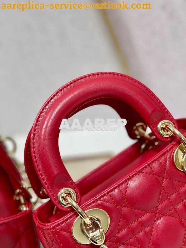 Replica Dior Quilted Cherry Red Lambskin Leather Mini Lady Dior Bag 8