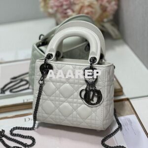 Replica Dior Quilted Latte Lambskin Leather Mini Lady Dior Bag with Ru 2