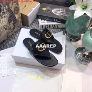 Replica Dior KCQ386 Dior 30 Montaigne Flat Thong Sandals Black Calfskin