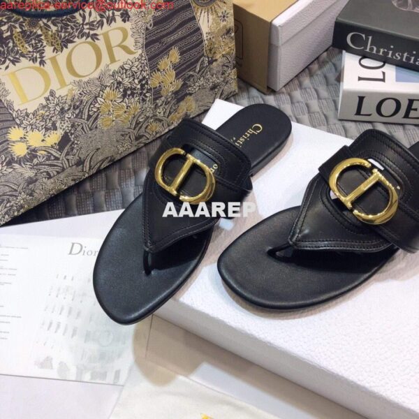 Replica Dior KCQ386 Dior 30 Montaigne Flat Thong Sandals Black Calfskin 6