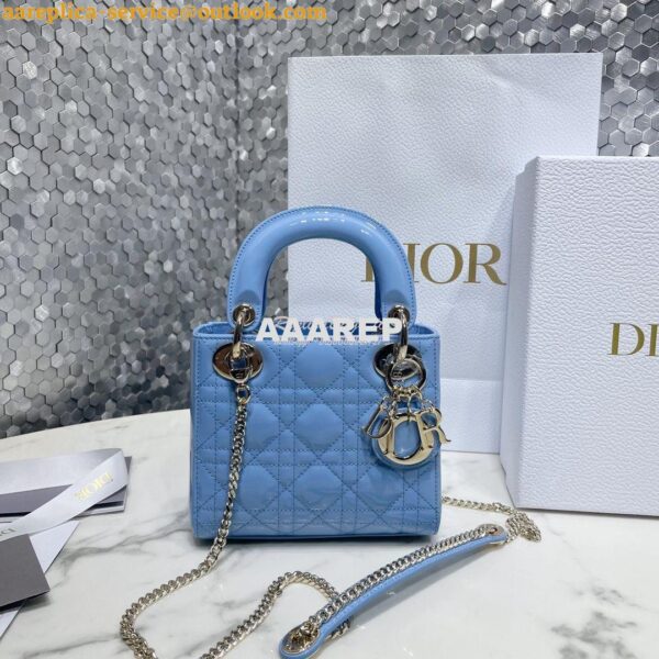 Replica Dior Quilted Patent Calfskin Mini Lady Dior Bag Cornflower 3