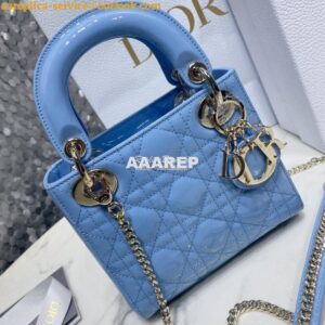 Replica Dior Quilted Patent Calfskin Mini Lady Dior Bag Cornflower 2