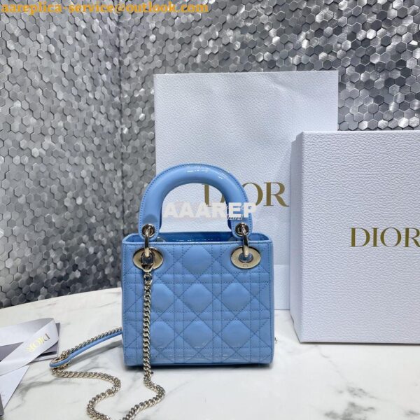 Replica Dior Quilted Patent Calfskin Mini Lady Dior Bag Cornflower 9