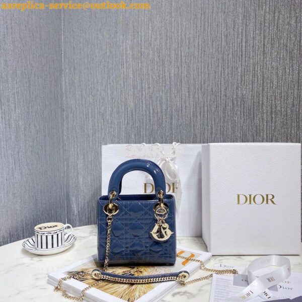 Replica Dior Quilted Patent Calfskin Mini Lady Dior Bag Denim 3