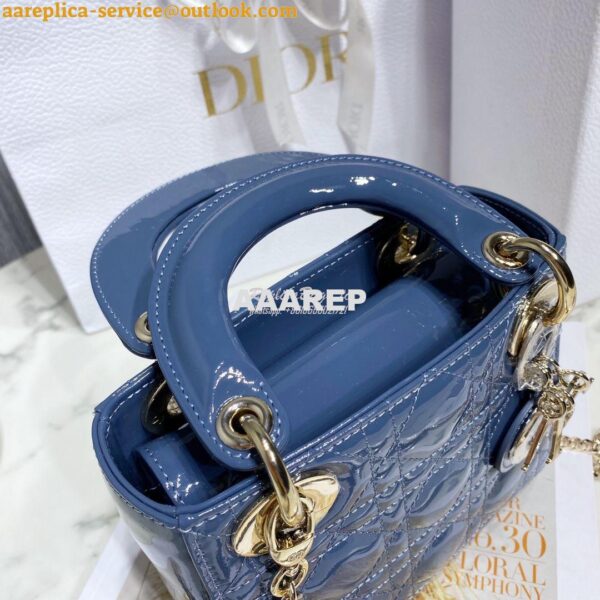 Replica Dior Quilted Patent Calfskin Mini Lady Dior Bag Denim 7