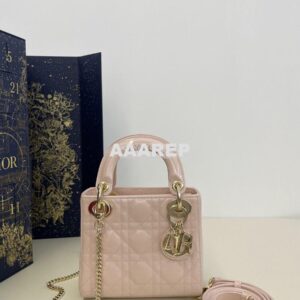 Replica Dior Quilted Powder Pink Patent Leather Mini Lady Dior Bag