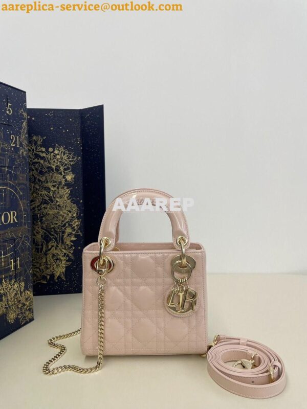 Replica Dior Quilted Powder Pink Patent Leather Mini Lady Dior Bag 3