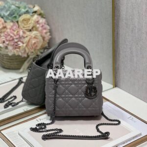 Replica Dior Quilted Steel Grey Lambskin Leather Mini Lady Dior Bag wi