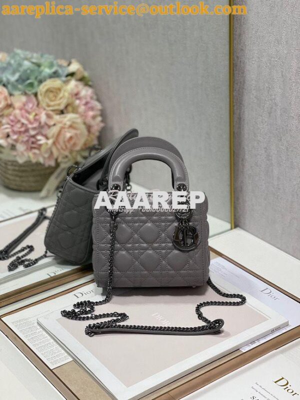 Replica Dior Quilted Steel Grey Lambskin Leather Mini Lady Dior Bag wi 3