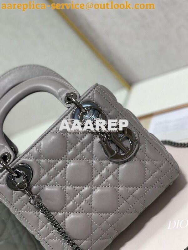 Replica Dior Quilted Steel Grey Lambskin Leather Mini Lady Dior Bag wi 5