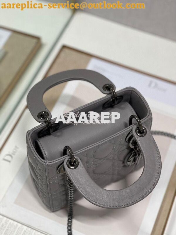 Replica Dior Quilted Steel Grey Lambskin Leather Mini Lady Dior Bag wi 7