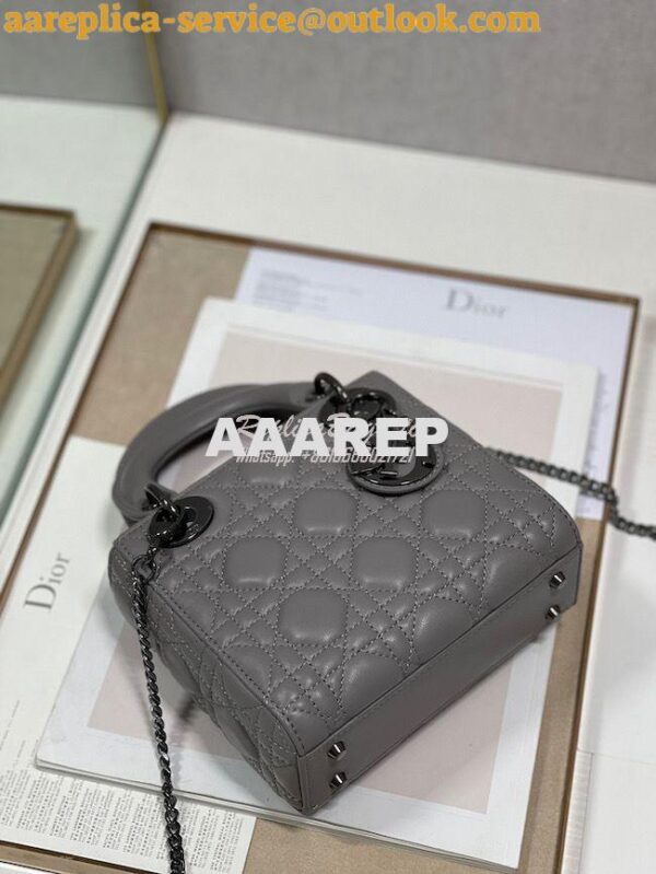 Replica Dior Quilted Steel Grey Lambskin Leather Mini Lady Dior Bag wi 8