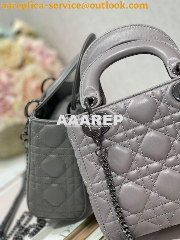 Replica Dior Quilted Steel Grey Lambskin Leather Mini Lady Dior Bag wi 9