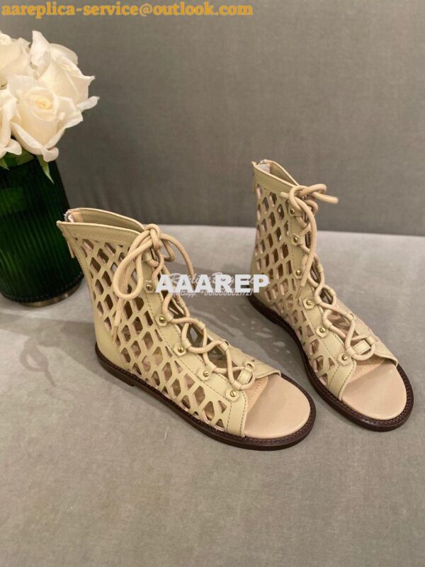 Replica Dior D-Trap Sandals Beige Matte Calfskin KCQ489 5