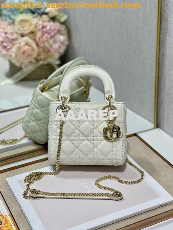 Replica Dior Quilted White Lambskin Leather Mini Lady Dior Bag 5