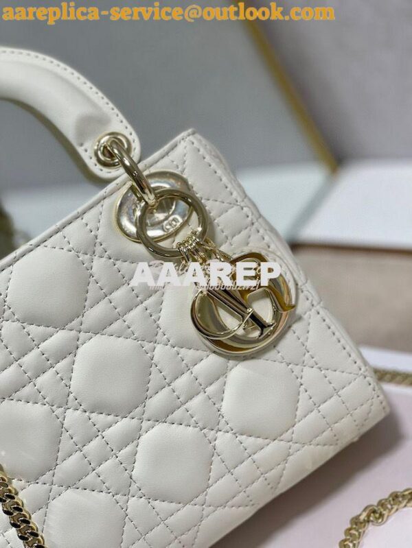 Replica Dior Quilted White Lambskin Leather Mini Lady Dior Bag 6