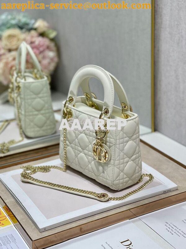 Replica Dior Quilted White Lambskin Leather Mini Lady Dior Bag 7