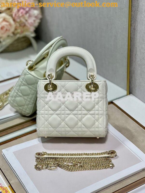 Replica Dior Quilted White Lambskin Leather Mini Lady Dior Bag 8