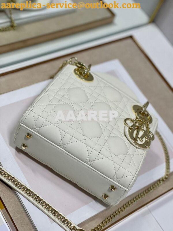 Replica Dior Quilted White Lambskin Leather Mini Lady Dior Bag 11