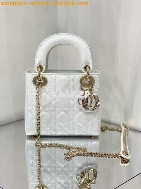 Replica Dior Quilted White Patent Leather Mini Lady Dior Bag 3