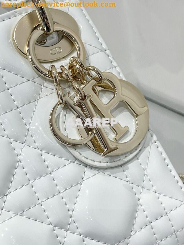 Replica Dior Quilted White Patent Leather Mini Lady Dior Bag 5