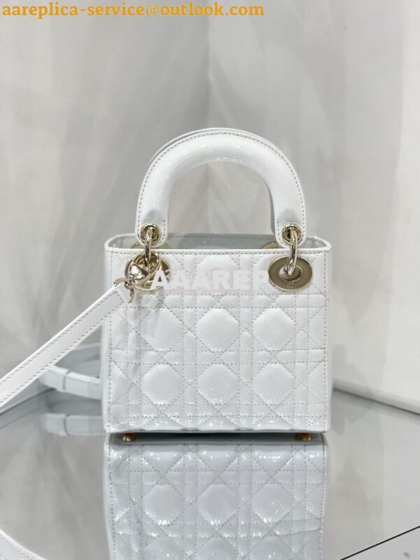 Replica Dior Quilted White Patent Leather Mini Lady Dior Bag 10