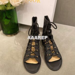 Replica Dior D-Trap Sandals Black Matte Calfskin KCQ489 2