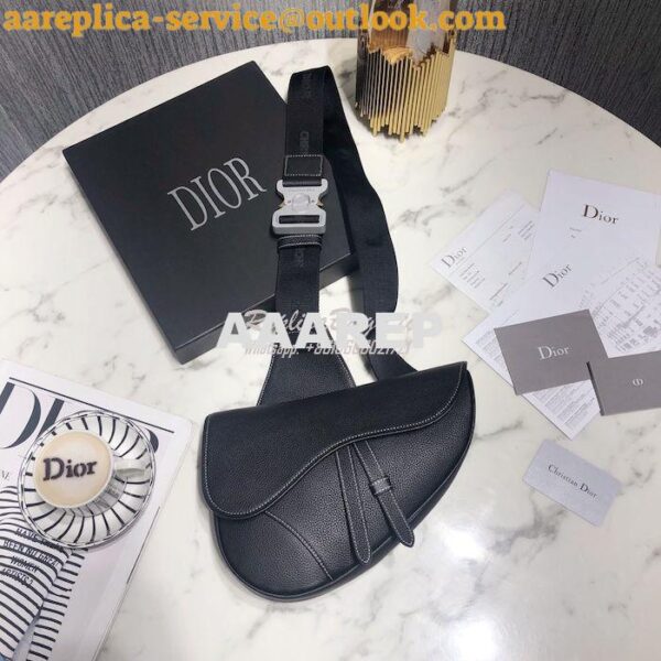 Replica Dior Saddle Bag Black with White Stitching Grained Calfskin 1A 3