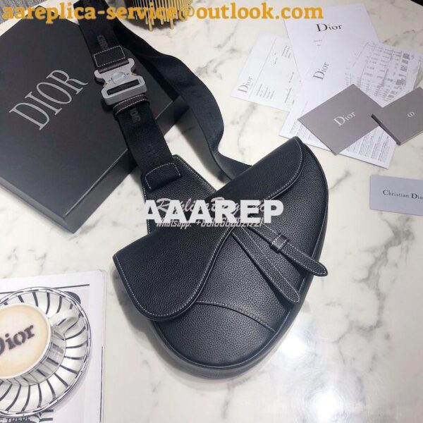 Replica Dior Saddle Bag Black with White Stitching Grained Calfskin 1A 4