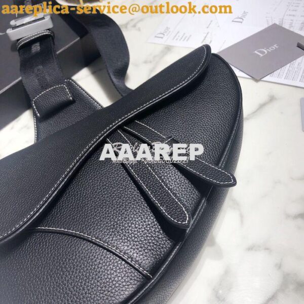 Replica Dior Saddle Bag Black with White Stitching Grained Calfskin 1A 5