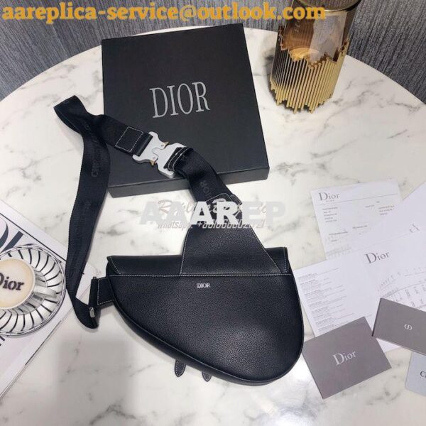 Replica Dior Saddle Bag Black with White Stitching Grained Calfskin 1A 7