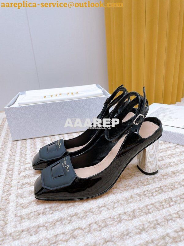 Replica Dior Day Slingback Pump Patent Calfskin KDB828 Black 14