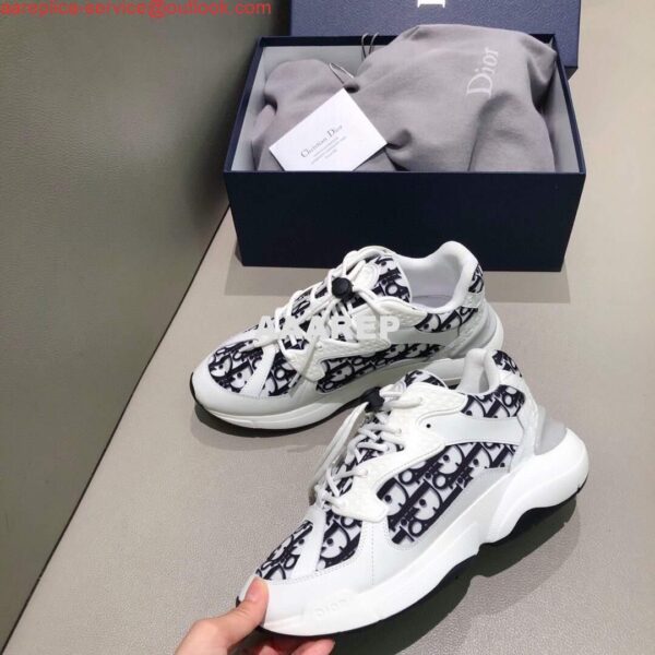 Replica Dior Men's Women‘s D-CONNECT Sneaker Dior Printed Technical Fabric KCK302 Navy Blue and White 5