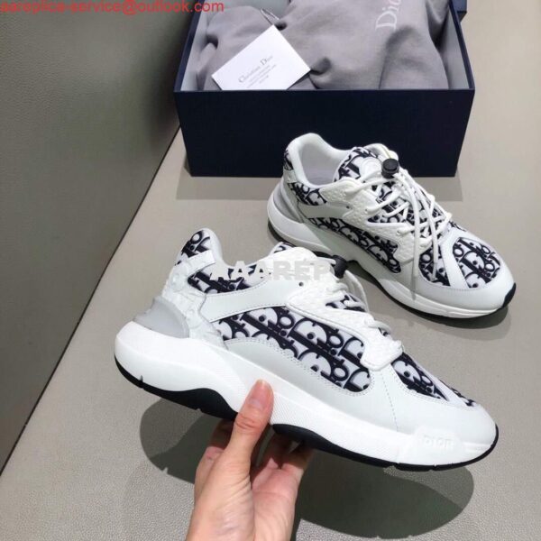 Replica Dior Men's Women‘s D-CONNECT Sneaker Dior Printed Technical Fabric KCK302 Navy Blue and White 7