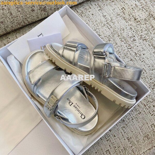 Replica Dior DiorAct Sandals Silver-Tone Shiny Laminated Calfskin KCQ5 6