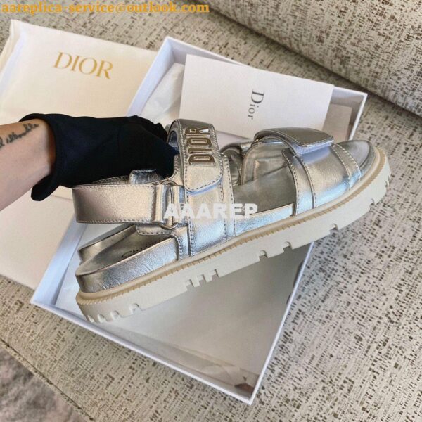 Replica Dior DiorAct Sandals Silver-Tone Shiny Laminated Calfskin KCQ5 8