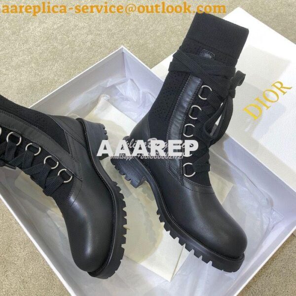 Replica Dior DiorLand Lace-up Boot Black Calfskin and Black Cotton KCI 6