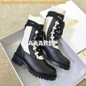 Replica Dior DiorLand Lace-up Boot Black Calfskin and White Cotton KCI