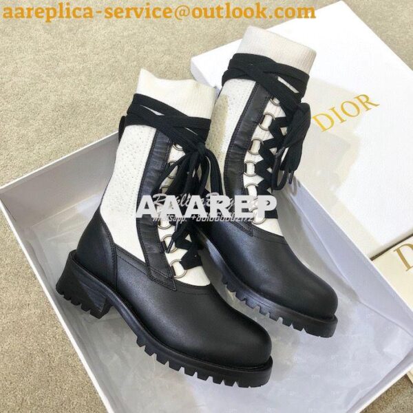 Replica Dior DiorLand Lace-up Boot Black Calfskin and White Cotton KCI 3