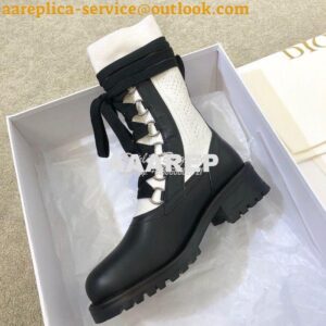 Replica Dior DiorLand Lace-up Boot Black Calfskin and White Cotton KCI 2