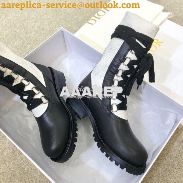 Replica Dior DiorLand Lace-up Boot Black Calfskin and White Cotton KCI 5