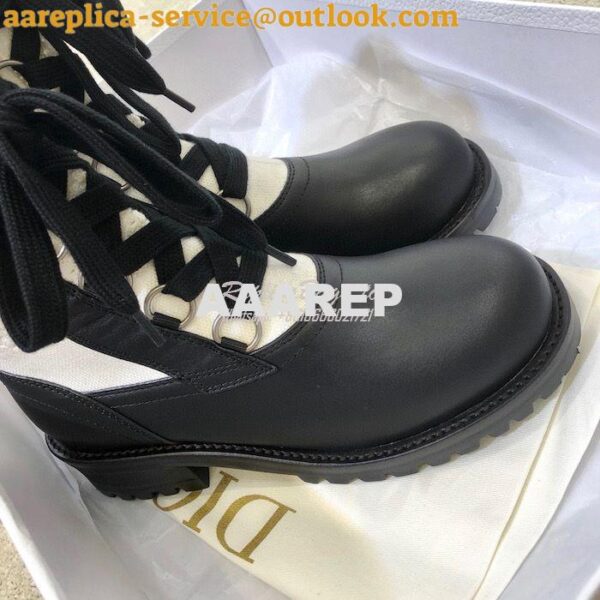 Replica Dior DiorLand Lace-up Boot Black Calfskin and White Cotton KCI 6